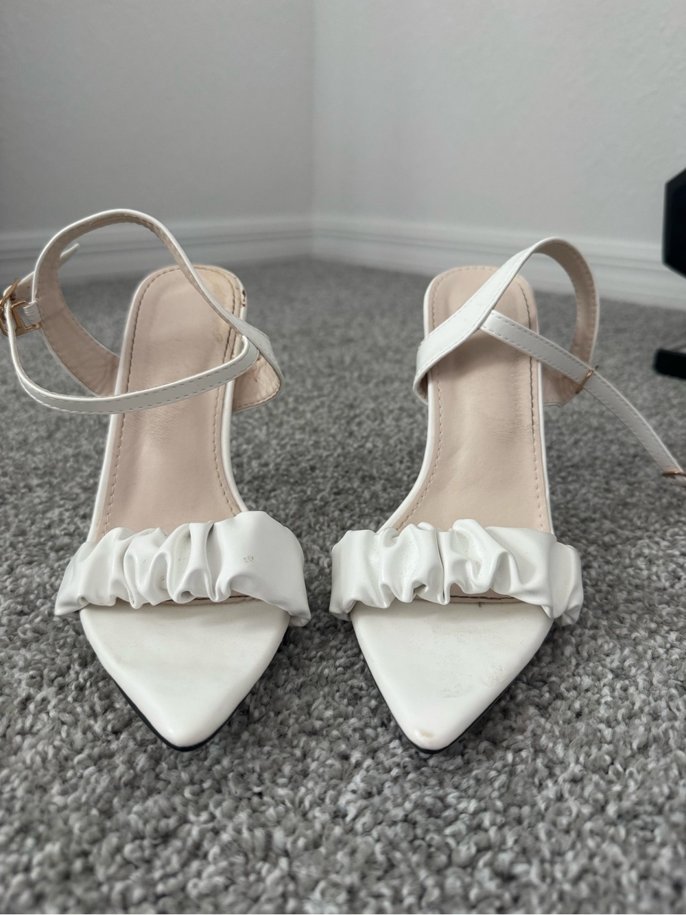 SHEIN White Ruched Strap Pointed-Toe Heeled Sandals